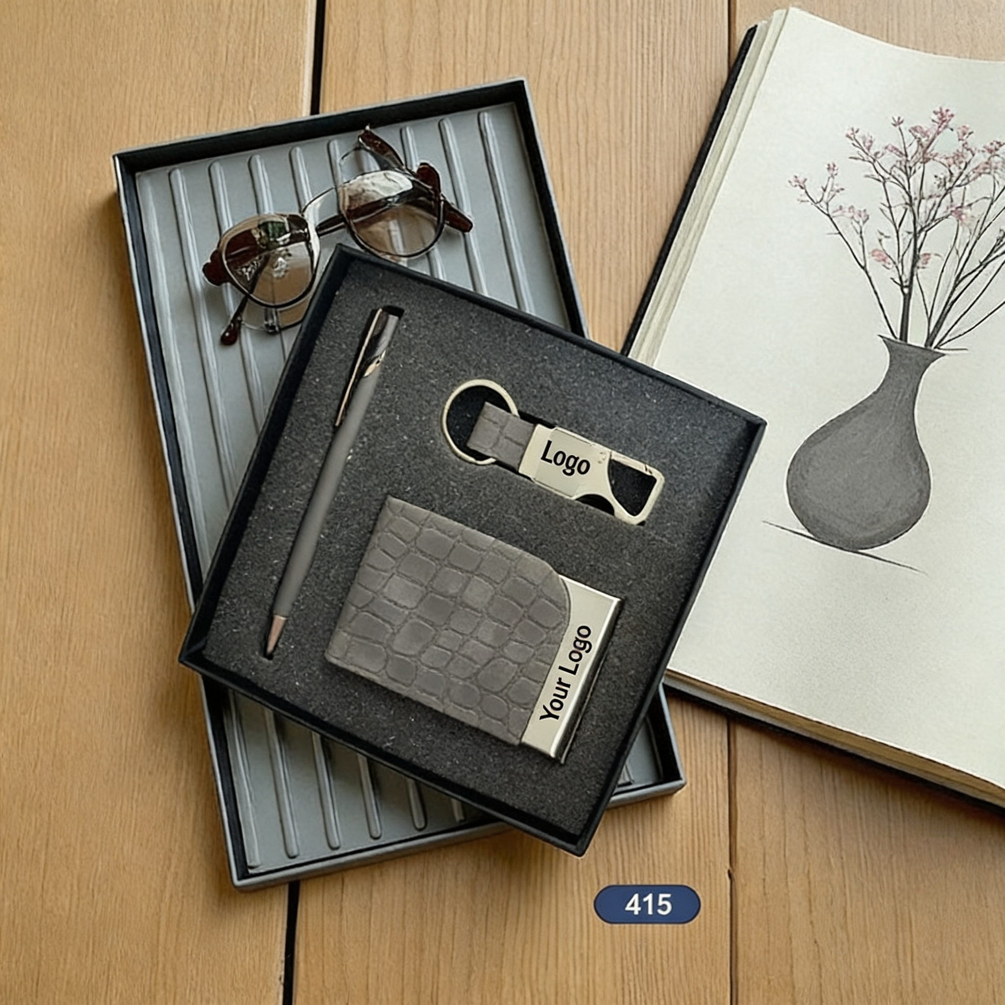 Custom 3 in 1 Corporate Gifting Set Notebook, Pen and Keychain