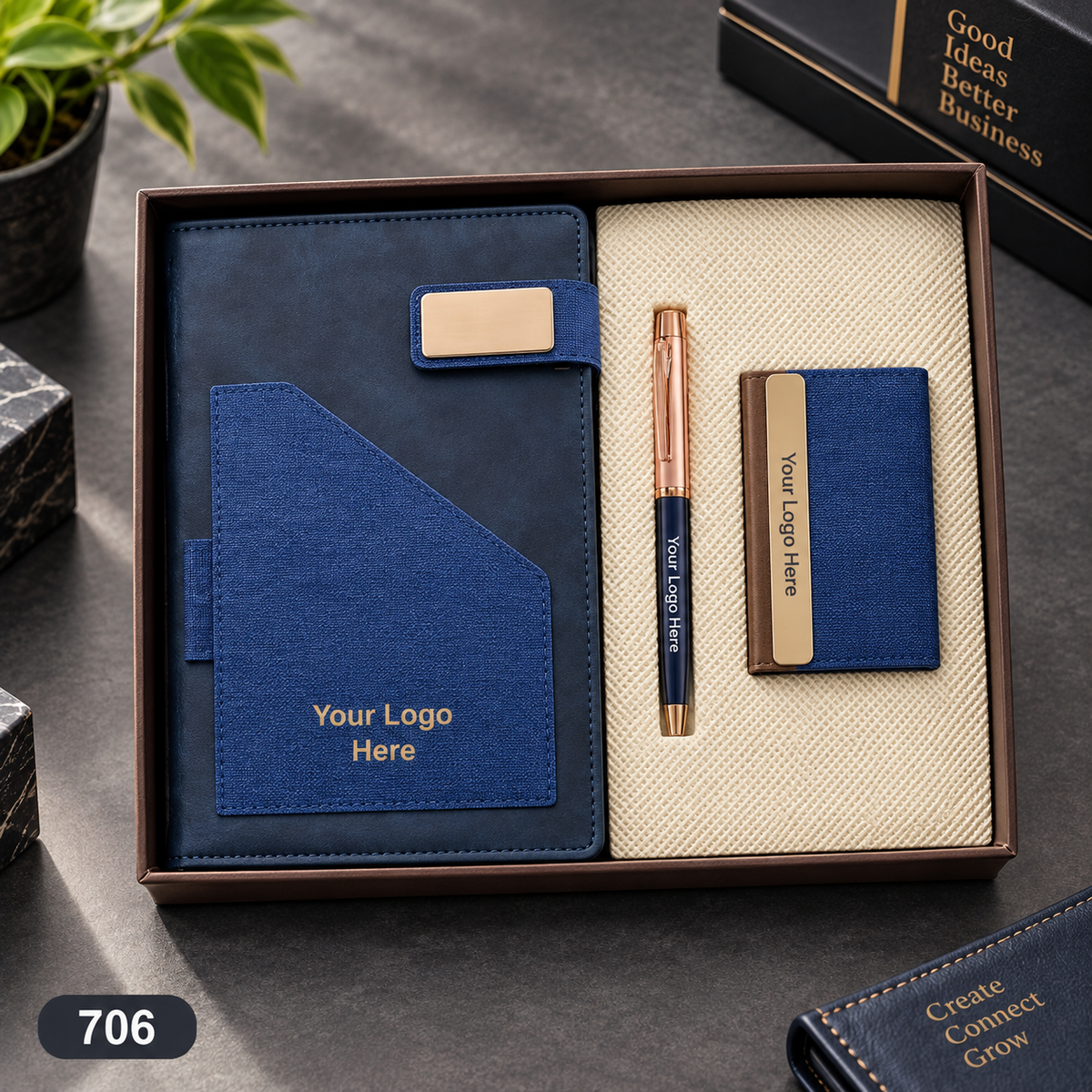 Customized 3-in-1 Notebook Gift Sets – Pen, Keychain/Card Holder | MOQ 25