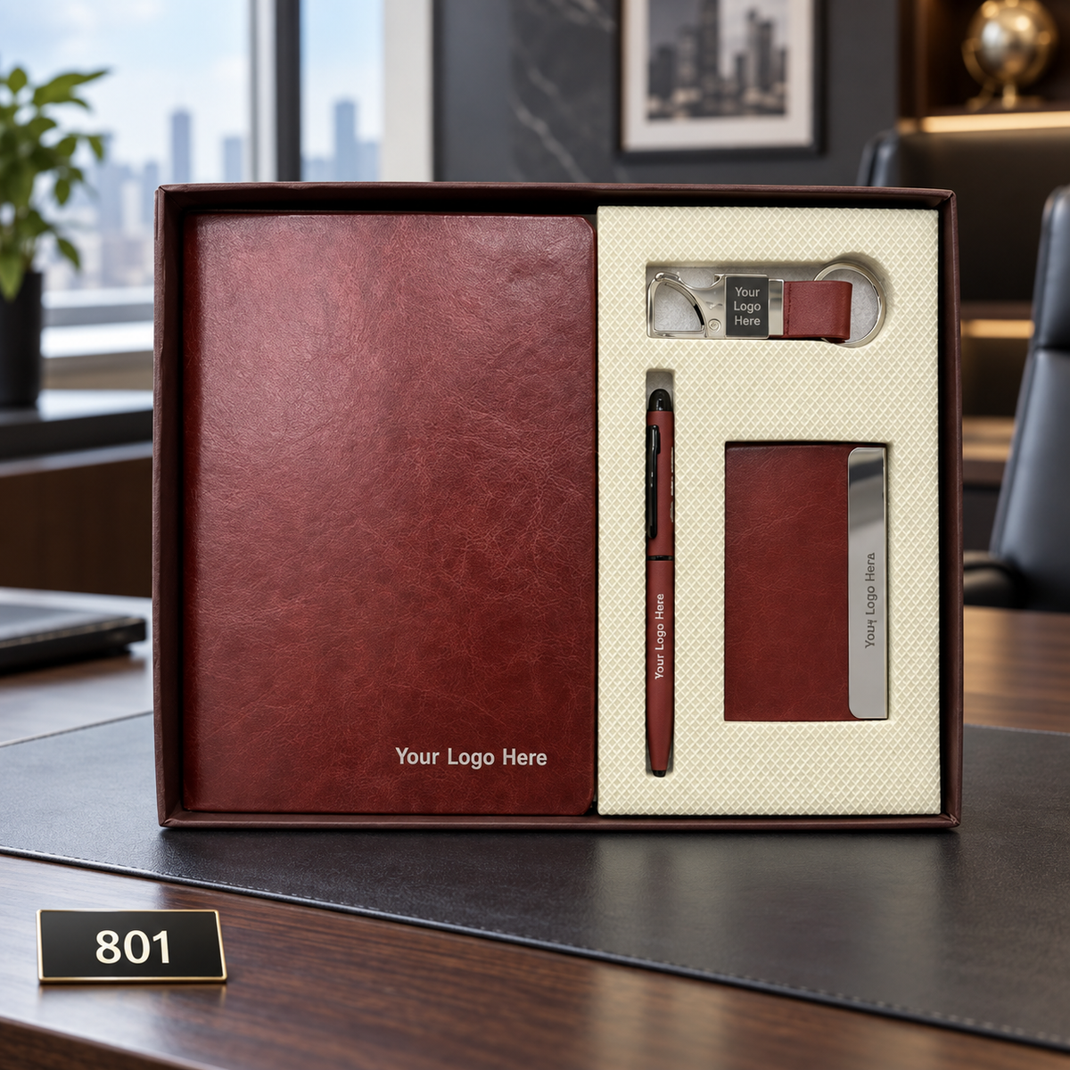 Customized 4-in-1 Notebook Gift Sets with Pen, Keychain & Visiting Card Holder | MOQ 25