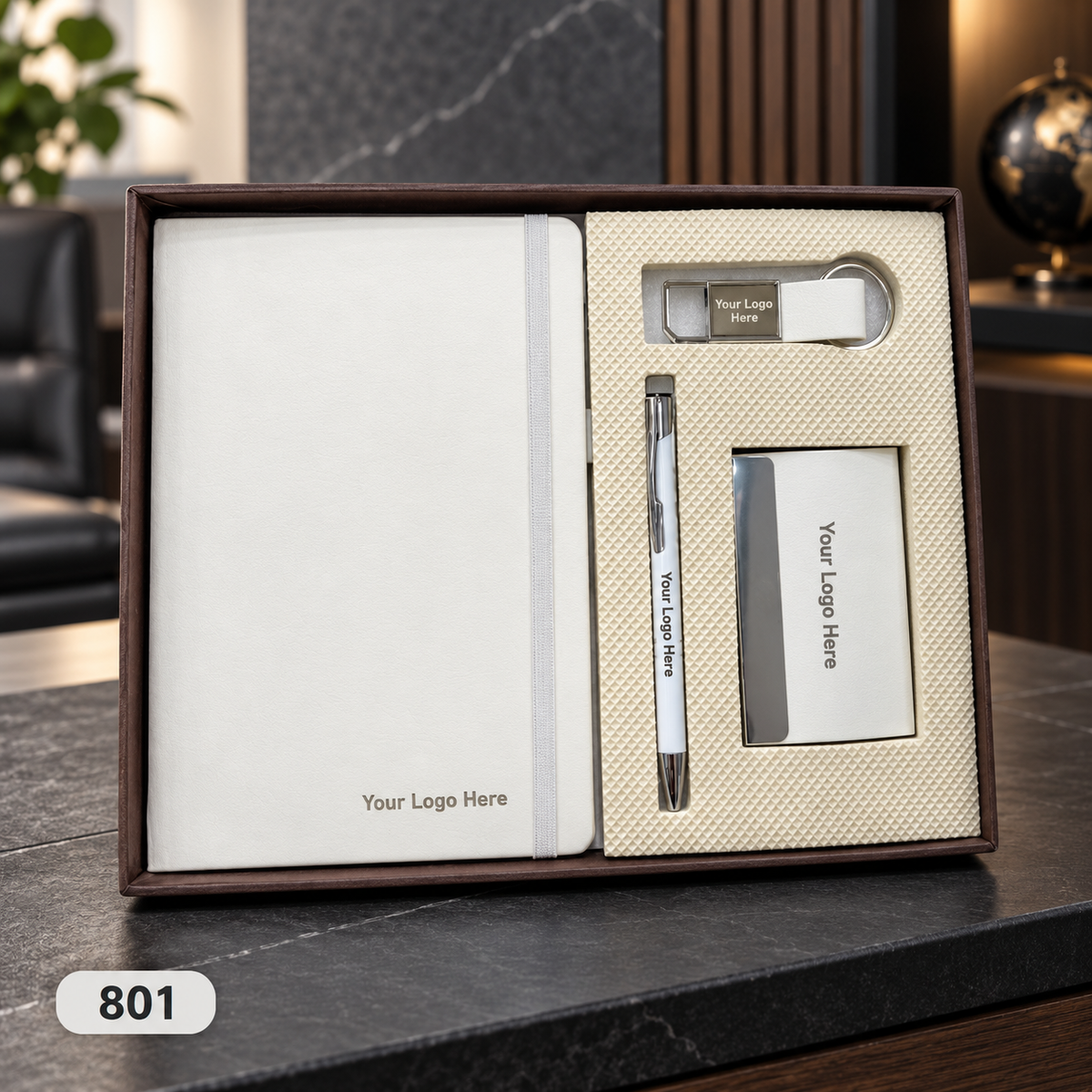 Customized 4-in-1 Notebook Gift Sets with Pen, Keychain & Visiting Card Holder | MOQ 25