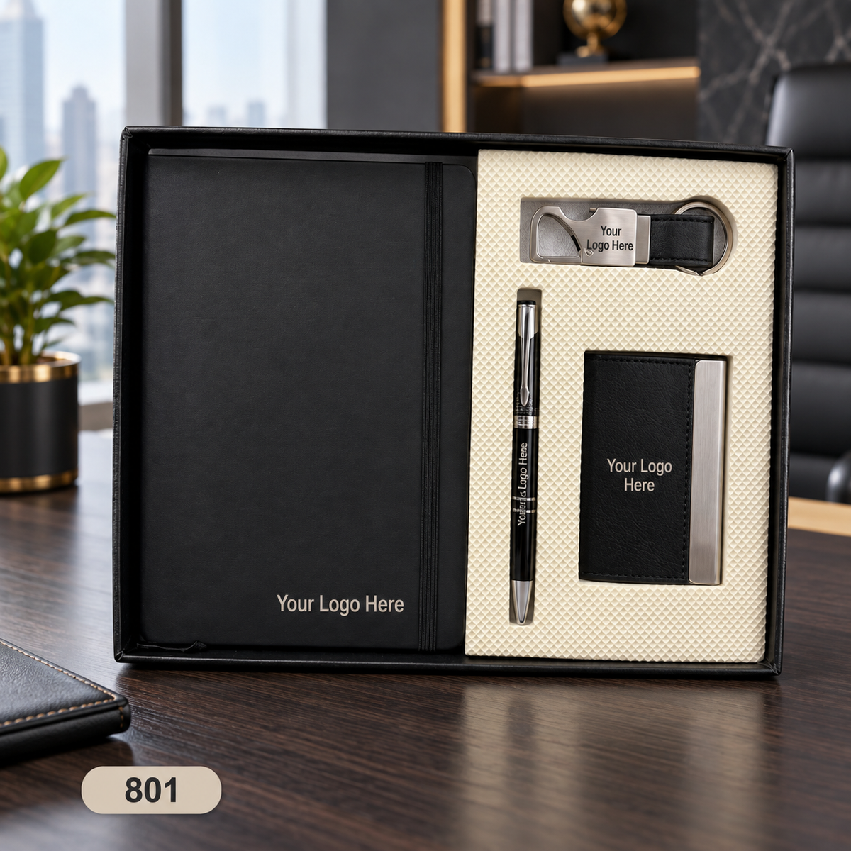 Customized 4-in-1 Notebook Gift Sets with Pen, Keychain & Visiting Card Holder | MOQ 25