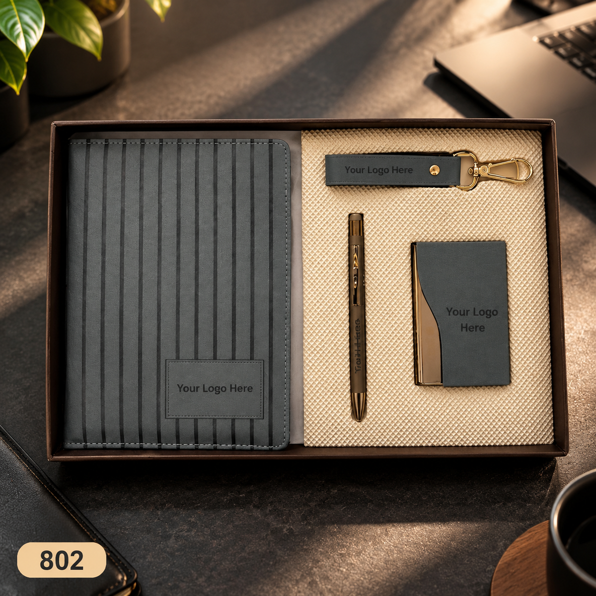 Customized 4-in-1 Notebook Gift Sets with Pen, Keychain & Visiting Card Holder | MOQ 25
