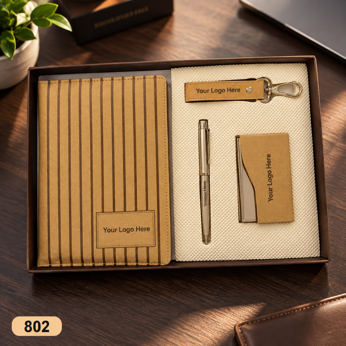 Customized 4-in-1 Notebook Gift Sets with Pen, Keychain & Visiting Card Holder | MOQ 25