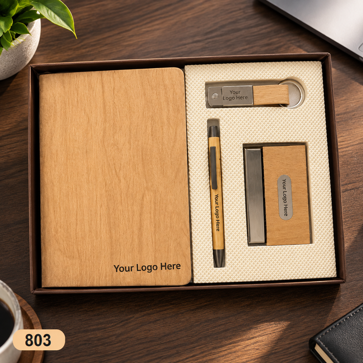 Customized 4-in-1 Notebook Gift Sets with Pen, Keychain & Visiting Card Holder | MOQ 25