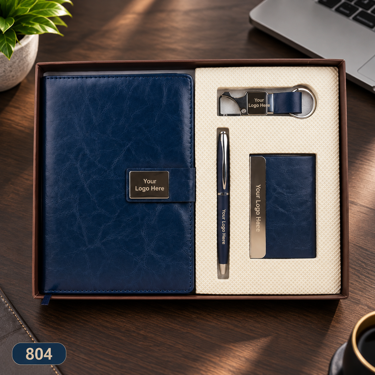 Customized 4-in-1 Notebook Gift Sets with Pen, Keychain & Visiting Card Holder | MOQ 25