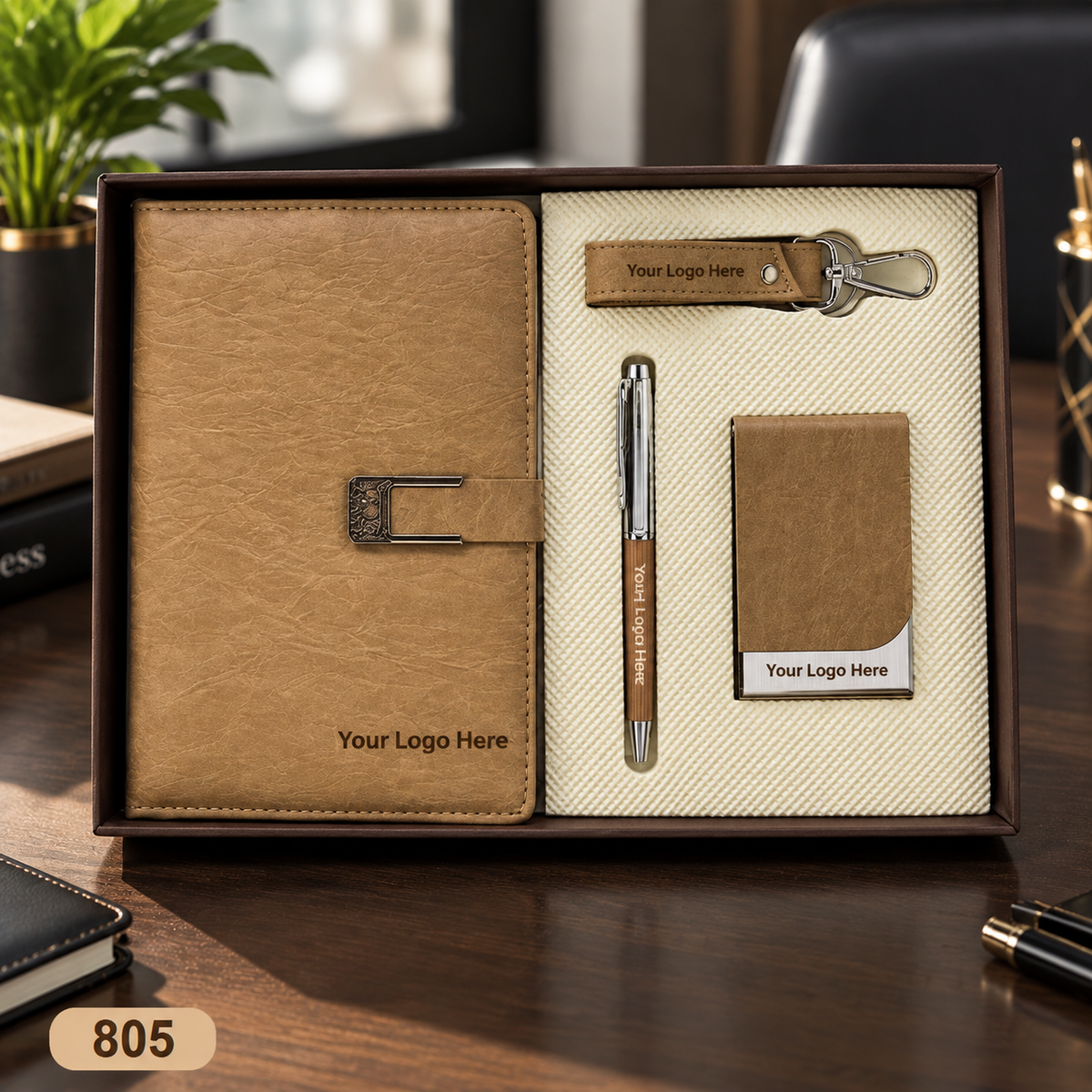 Customized 4-in-1 Notebook Gift Sets with Pen, Keychain & Visiting Card Holder | MOQ 25