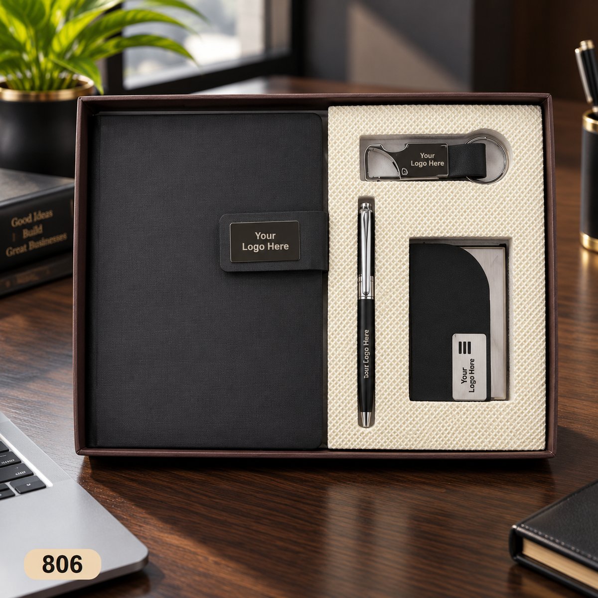 Customized 4-in-1 Notebook Gift Sets with Pen, Keychain & Visiting Card Holder | MOQ 25