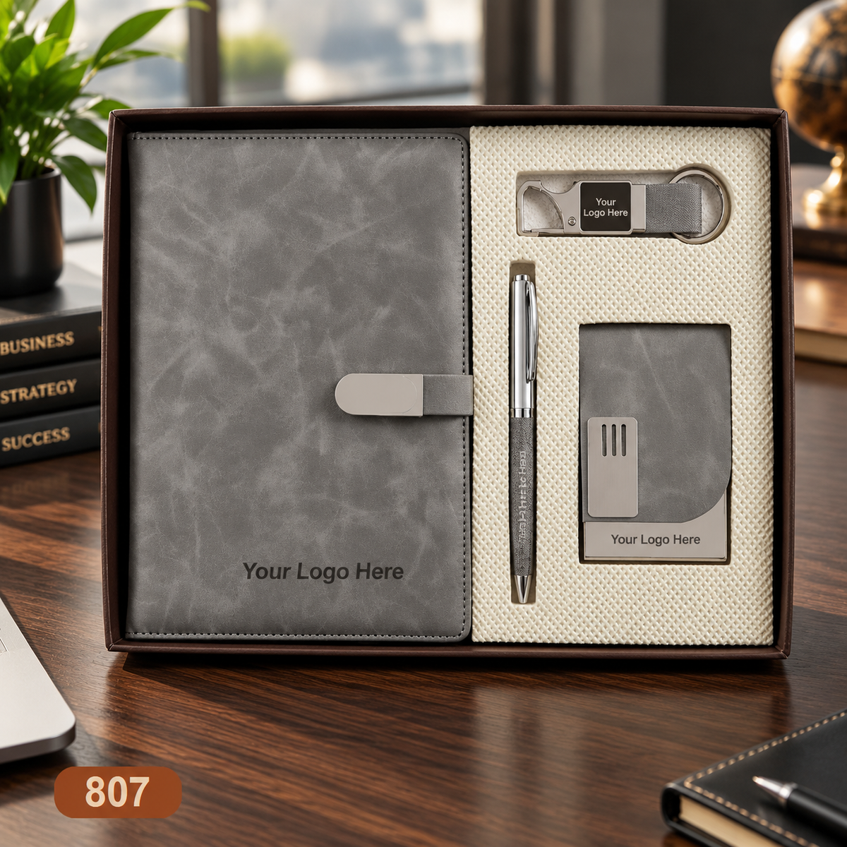 Customized 4-in-1 Notebook Gift Sets with Pen, Keychain & Visiting Card Holder | MOQ 25