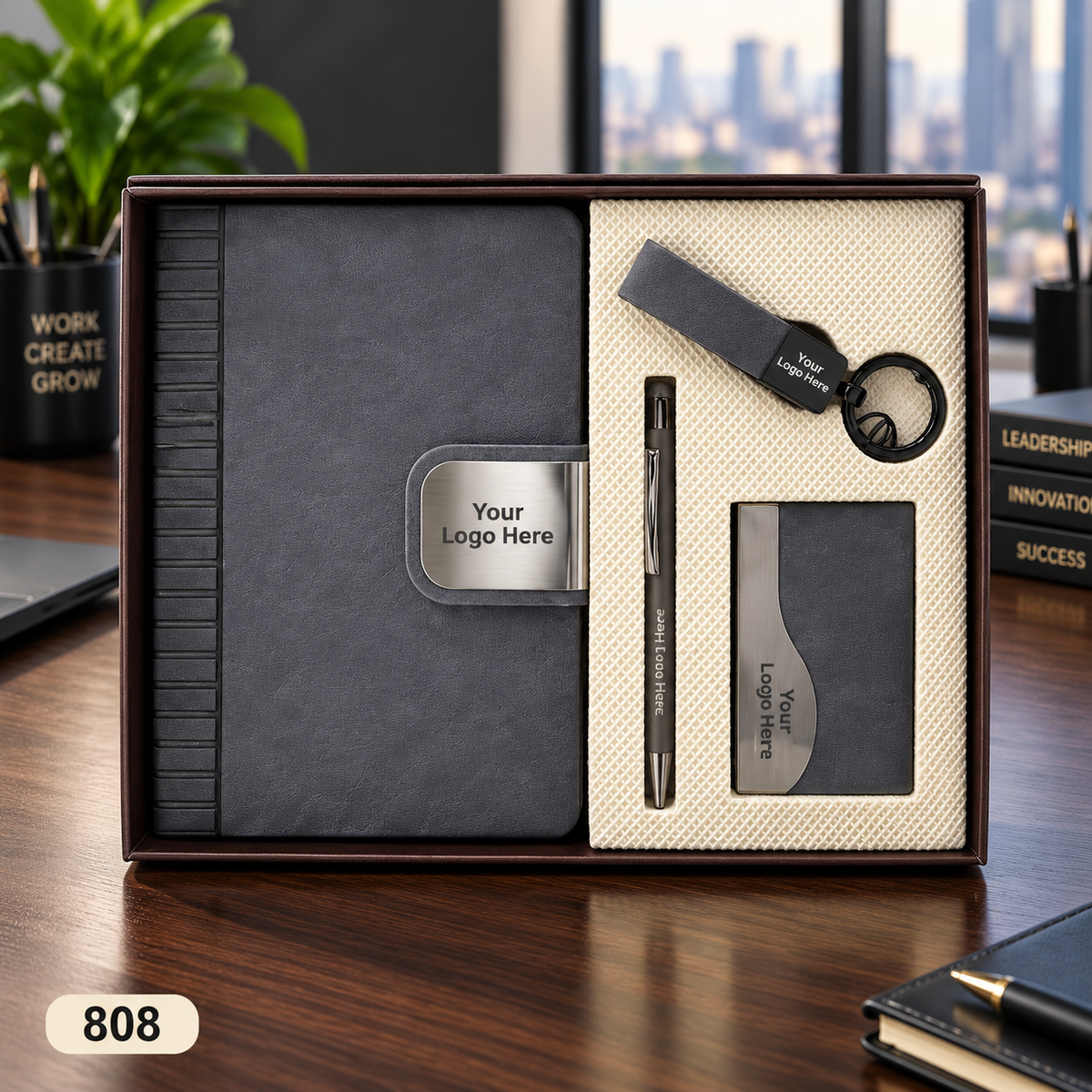 Customized 4-in-1 Notebook Gift Sets with Pen, Keychain & Visiting Card Holder | MOQ 25
