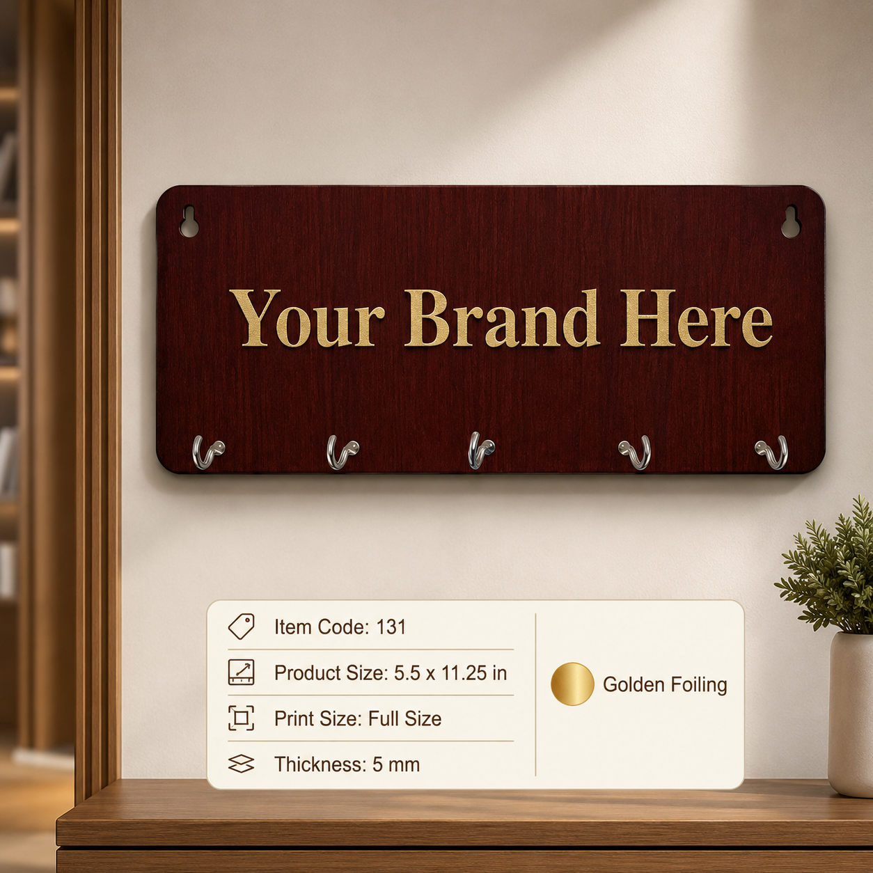 Custom Printed MDF Key Hanger with Logo – Wall-Mounted Promotional Gift