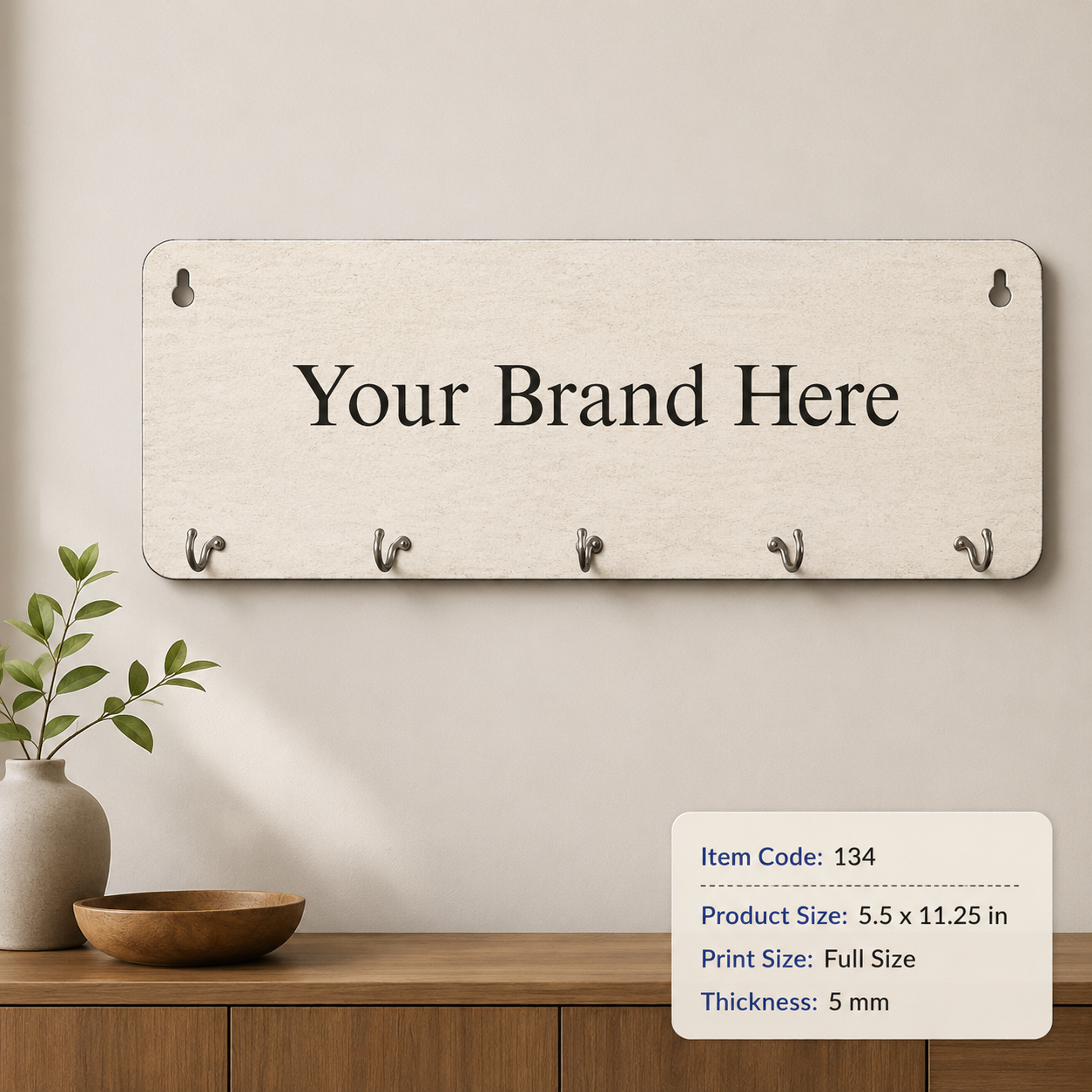 Custom Printed MDF Key Hanger with Logo – Wall-Mounted Promotional Gift