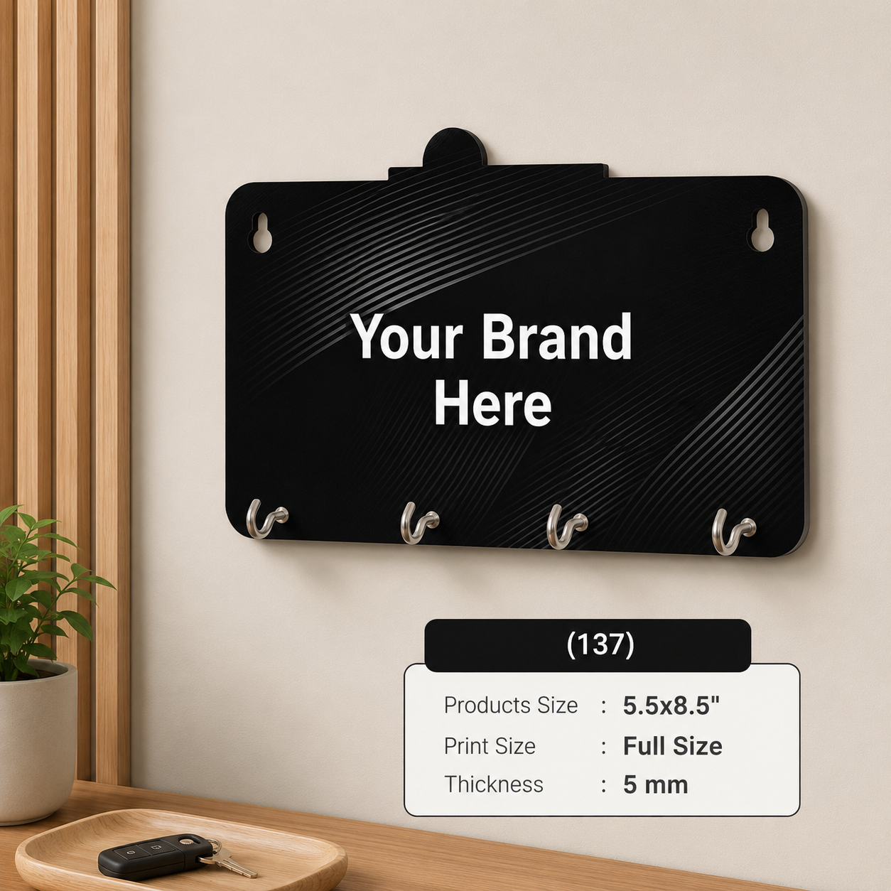 Custom Printed MDF Key Hanger with Logo – Wall-Mounted Promotional Gift