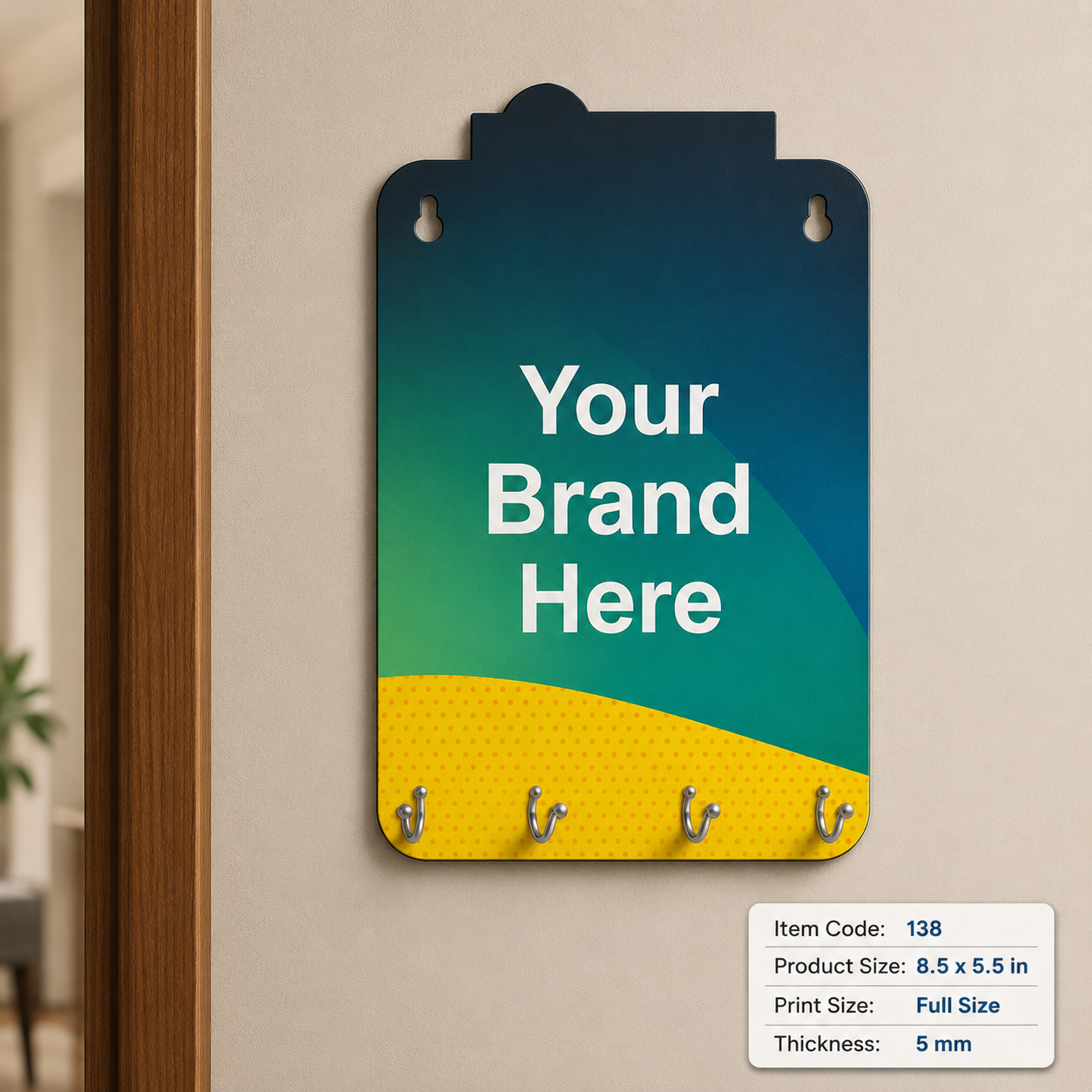 Custom Printed MDF Key Hanger with Logo – Wall-Mounted Promotional Gift