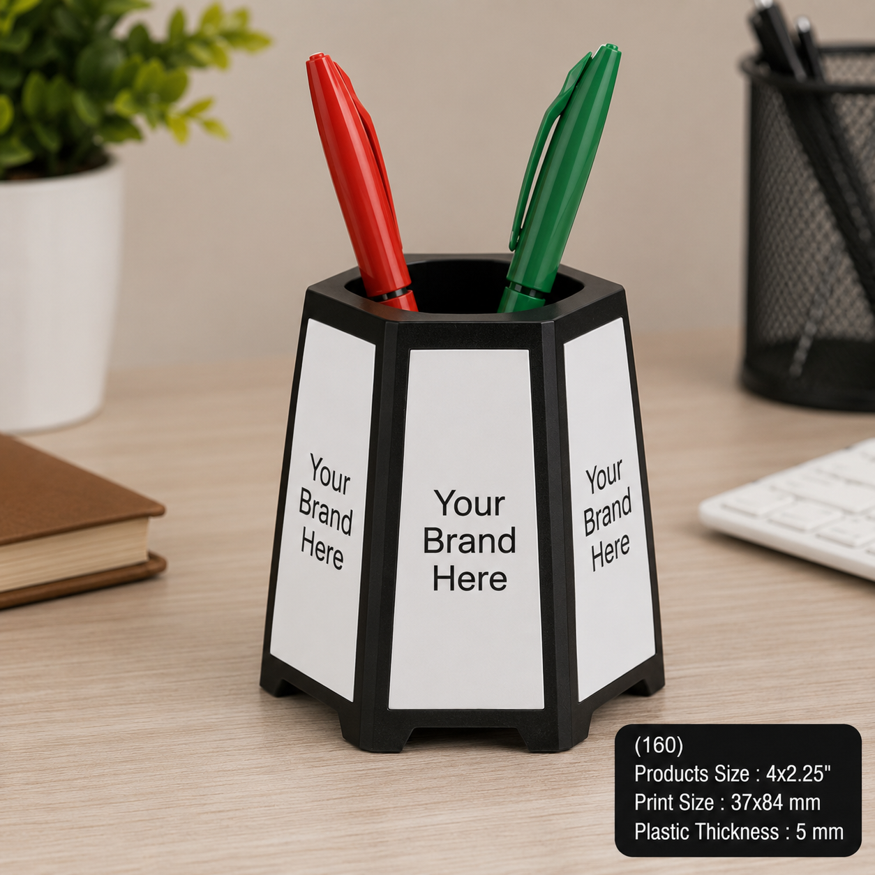 Custom Printed MDF & Plastic Pen Stand with Logo – Personalised Desk Organiser